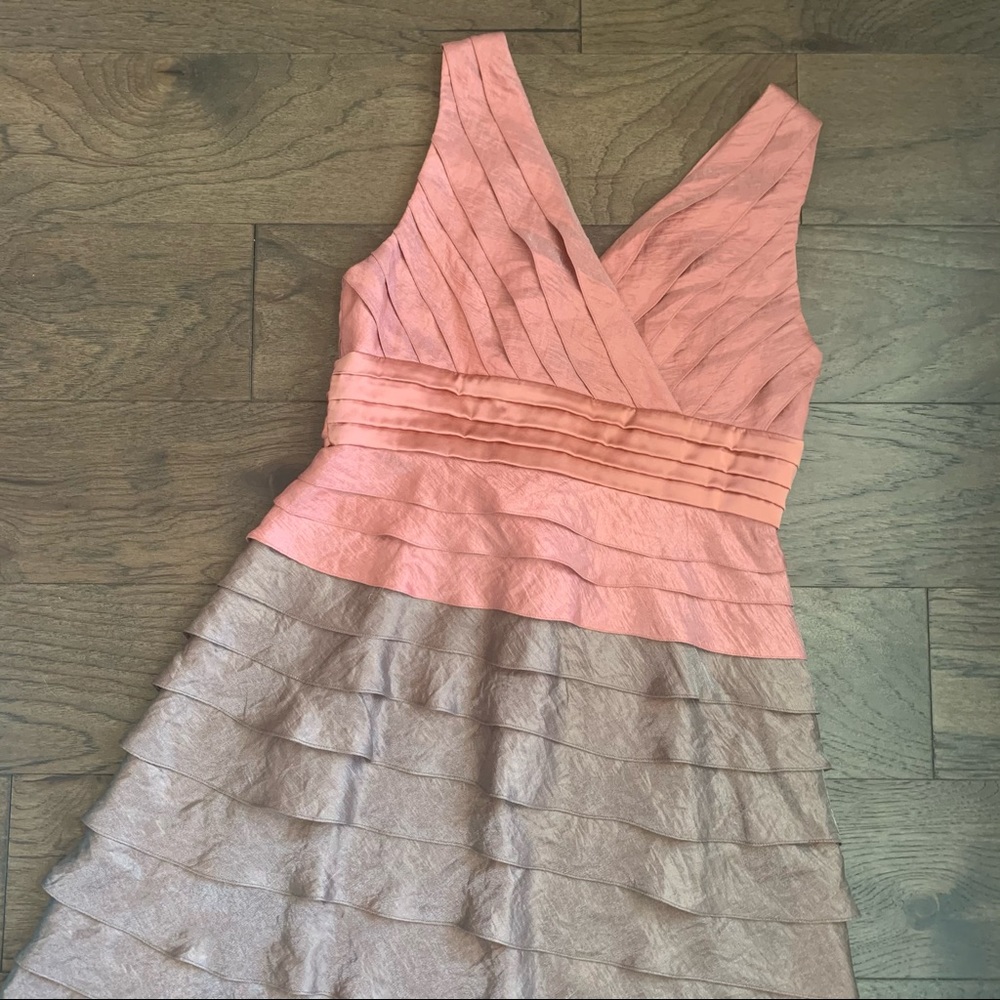 Adrianna Papell Pink Brown Tiered Cocktail Dress